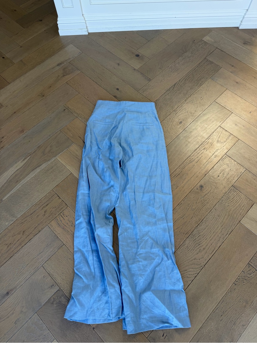 Sky Blue Wide-Leg Linen-Blend Pants - Picture 6 of 6